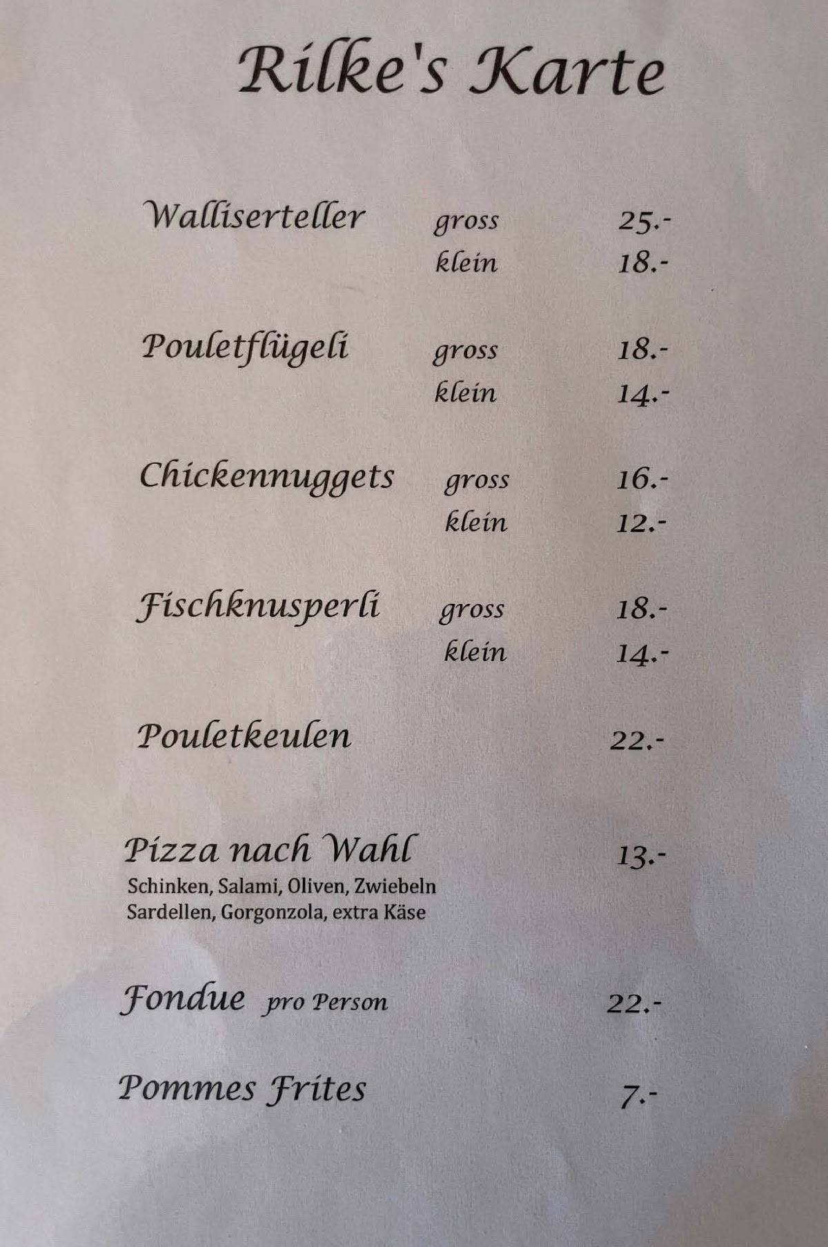Restaurant Rilke меню