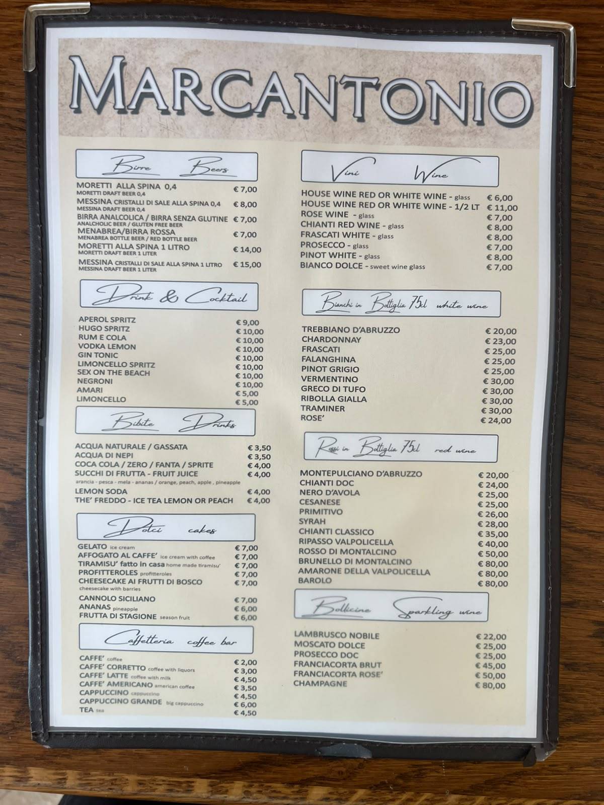 Ristorante Pizzeria Marcantonio меню