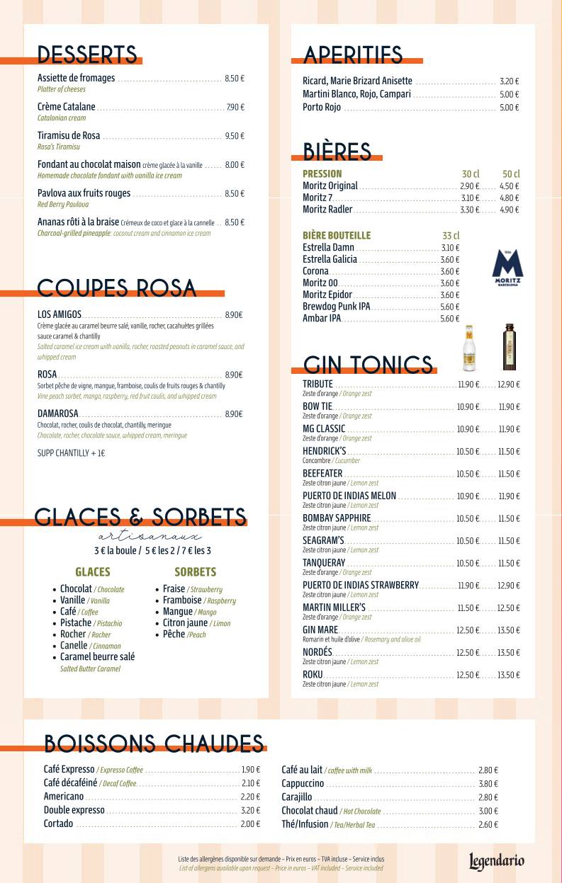 Rosa Restaurante меню