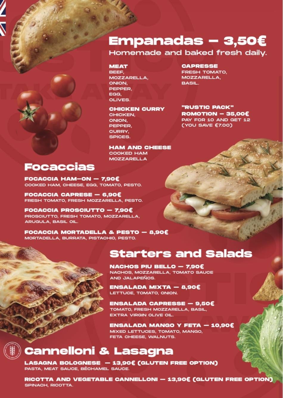 Rustico Italian Restaurant / Takeaway меню