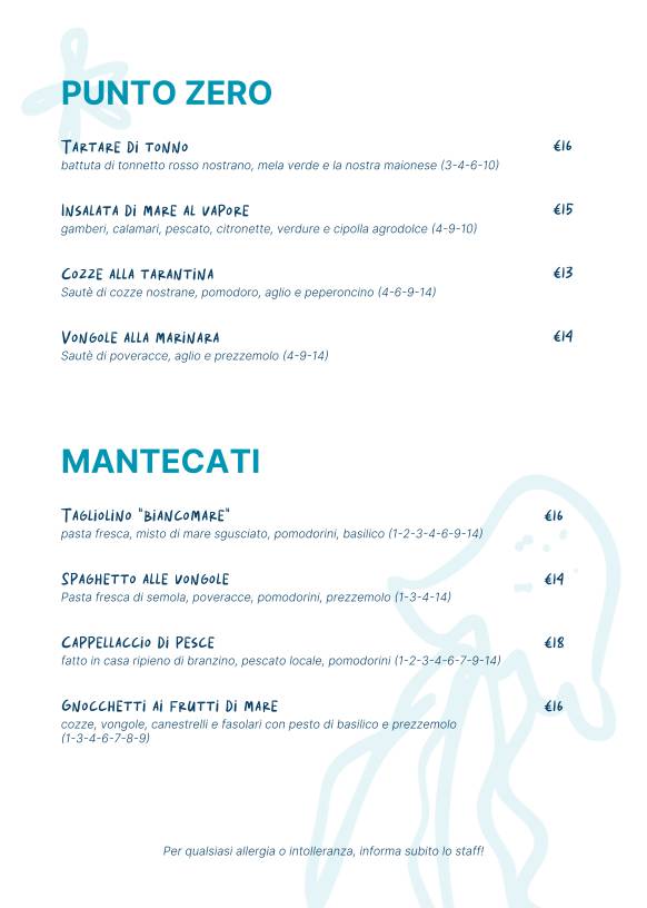 Sabbia Bianca Rimini Ristorante меню