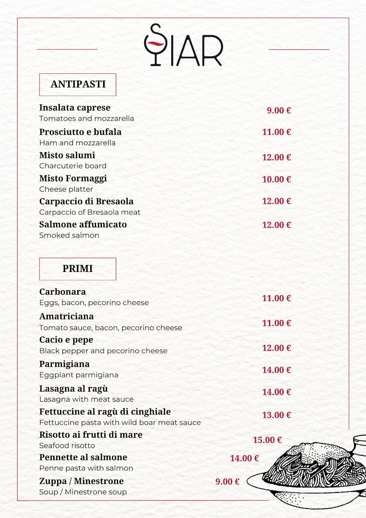 Siar Ristorante Bistrot меню