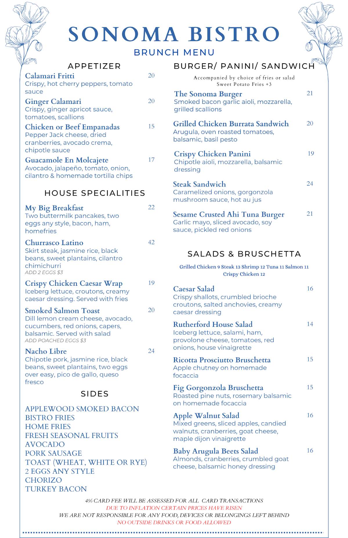 Sonoma Bistro меню