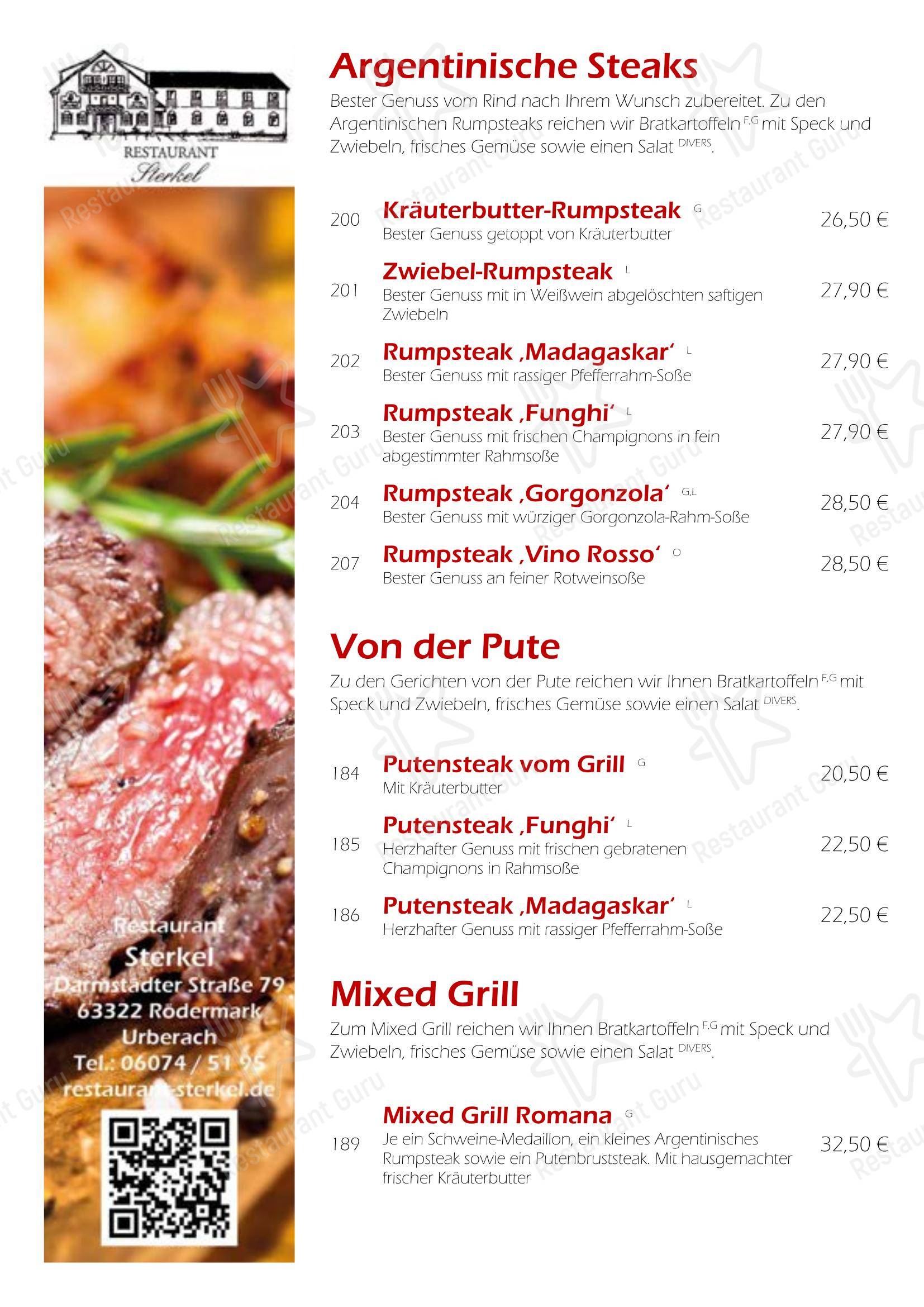 Меню напитков ресторана Restaurant Sterkel в Рёдермарке