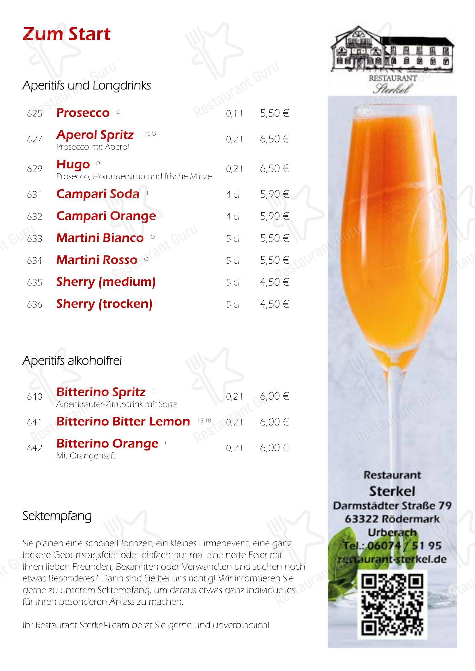 Меню напитков ресторана Restaurant Sterkel в Рёдермарке