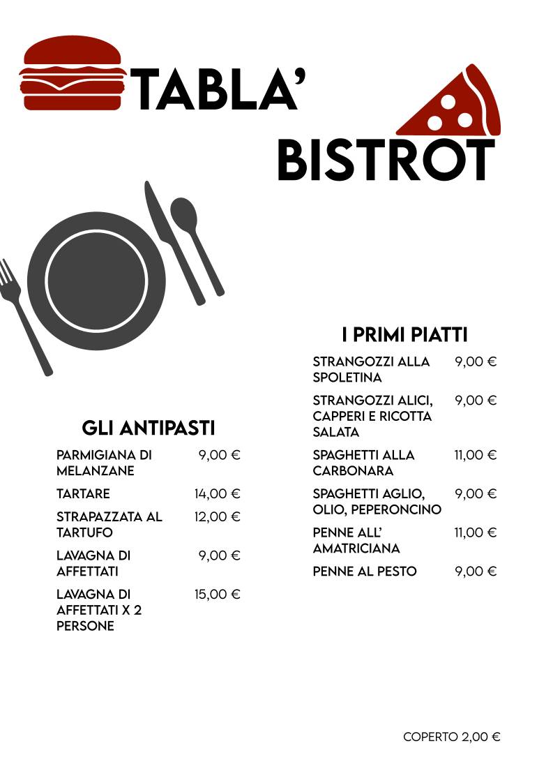 Tablà Bistrot меню