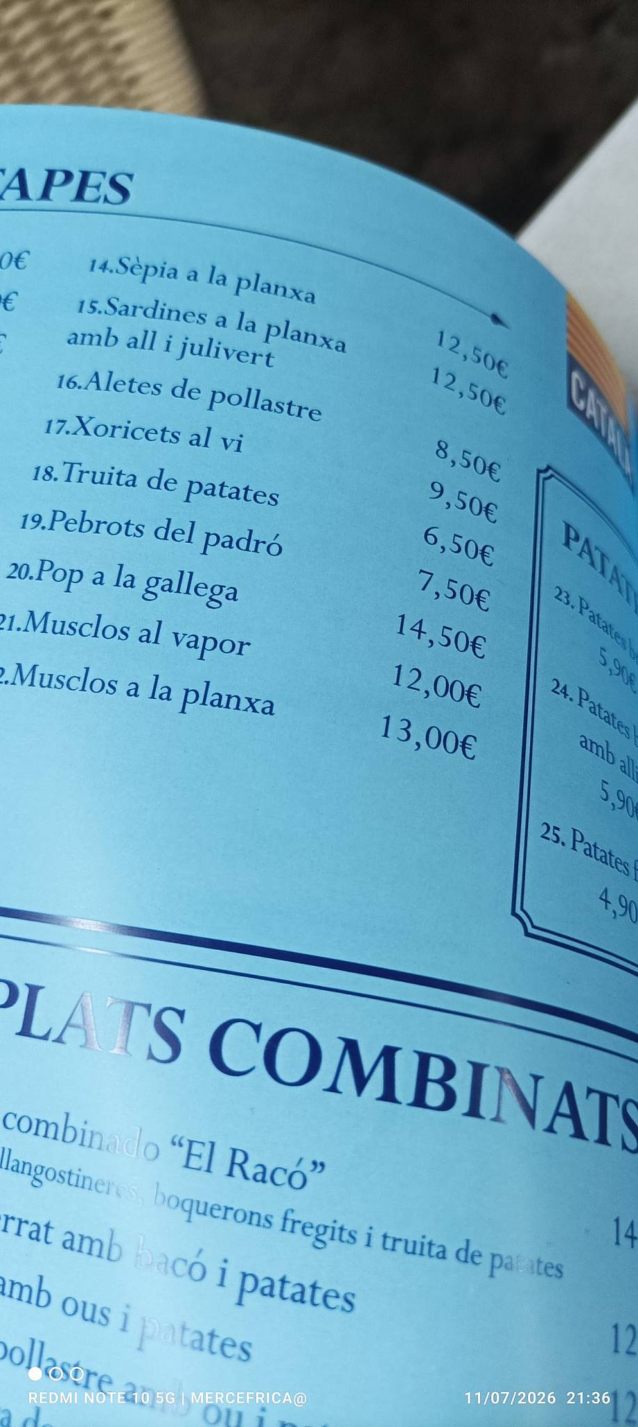 Restaurant - Taperia El Racó del Port (Llançà) меню