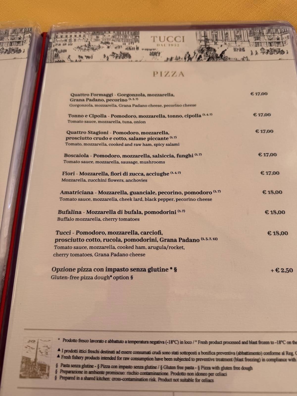 Restaurant Tucci меню