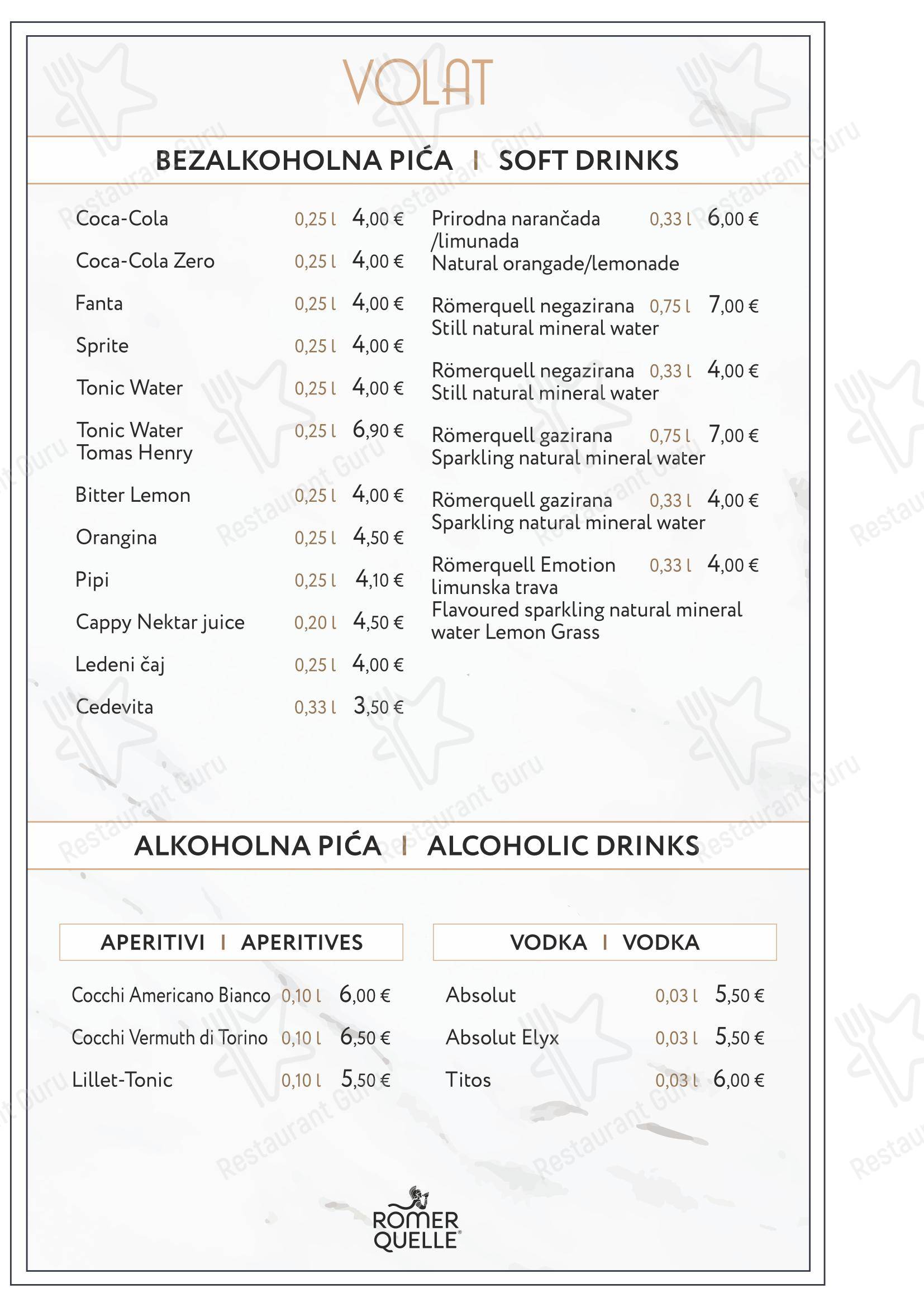 Меню ресторана Restaurant Volat - Split - Меню