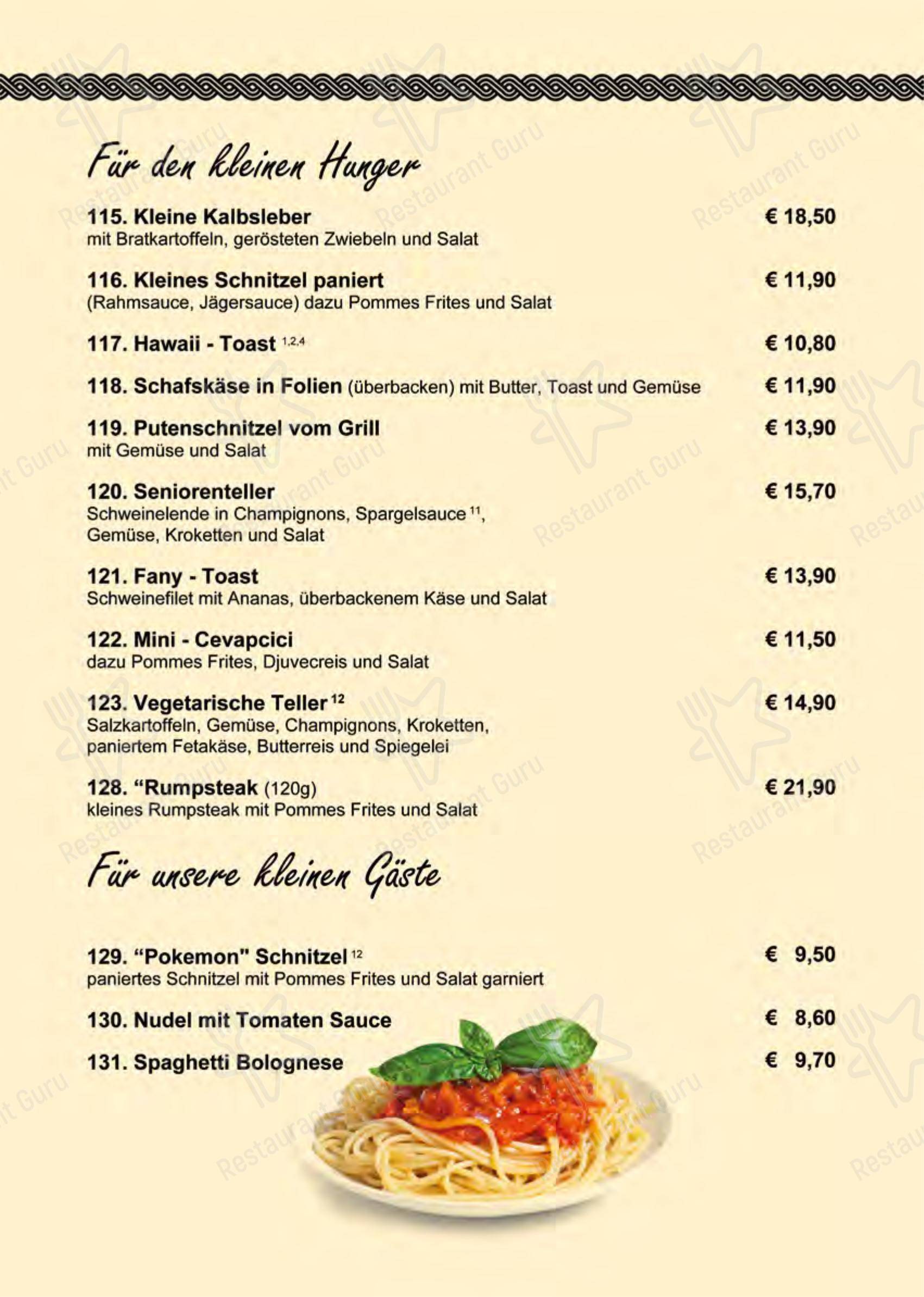 Меню ресторана Restaurant Zagreb в Рёдермарке