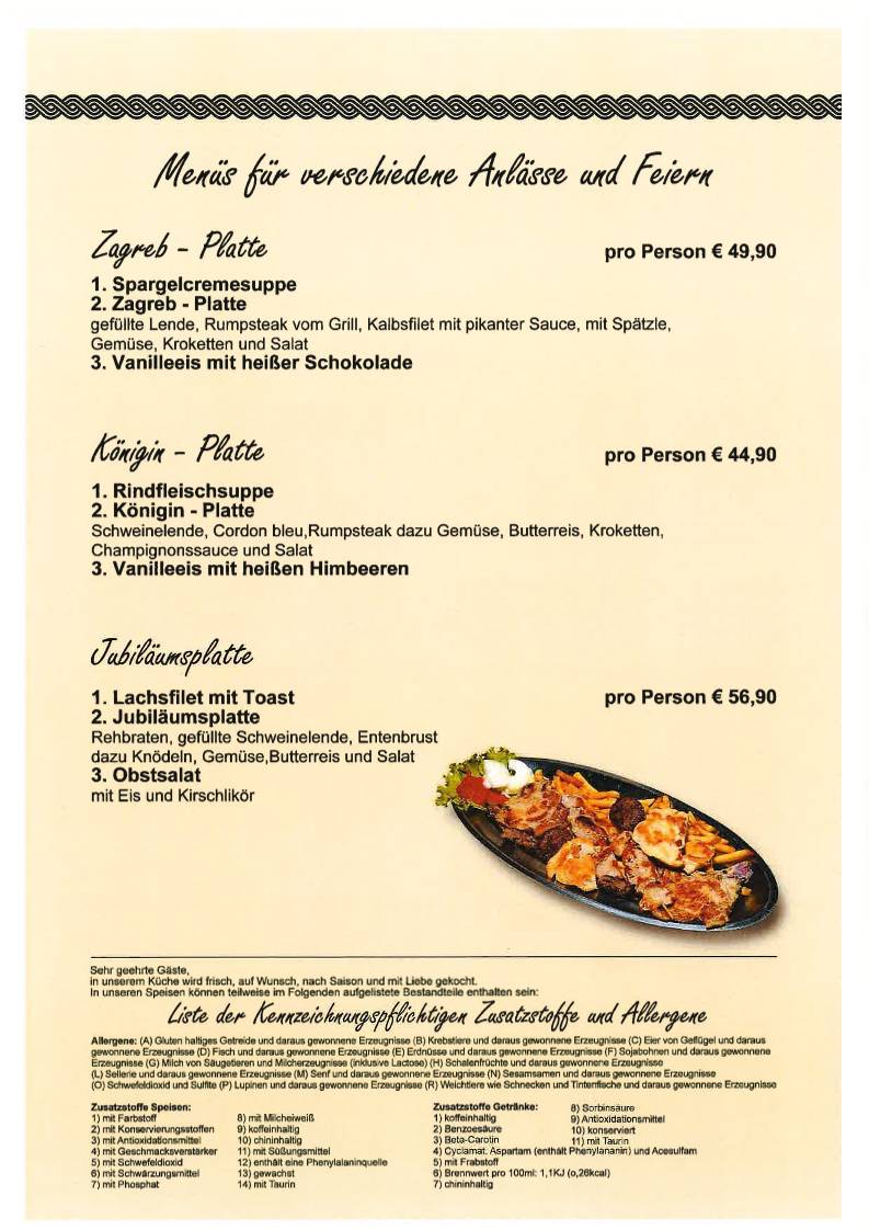 Restaurant Zagreb меню
