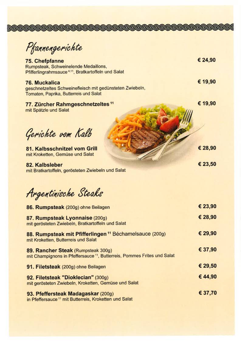 Restaurant Zagreb меню