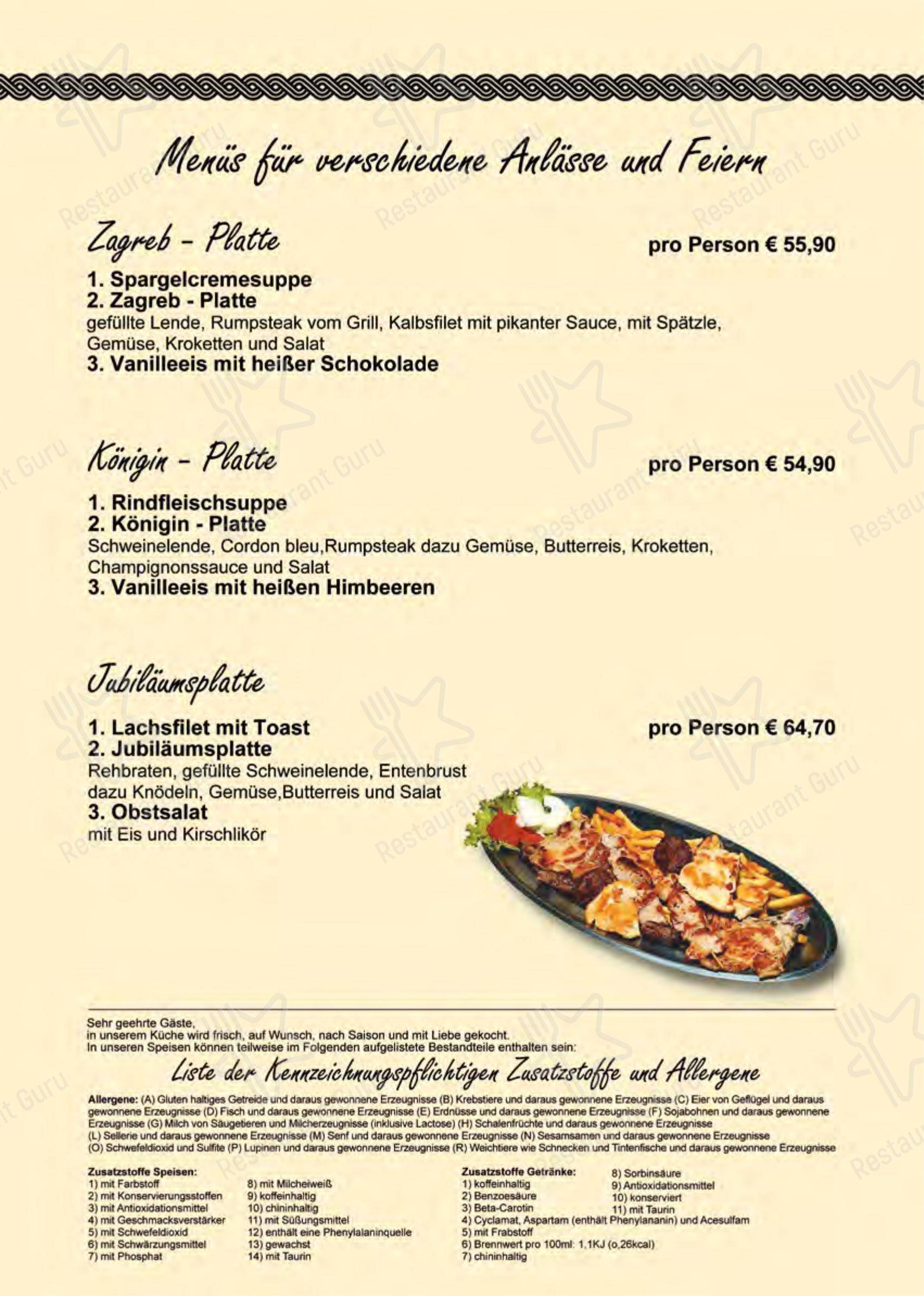 Меню ресторана Restaurant Zagreb в Рёдермарке