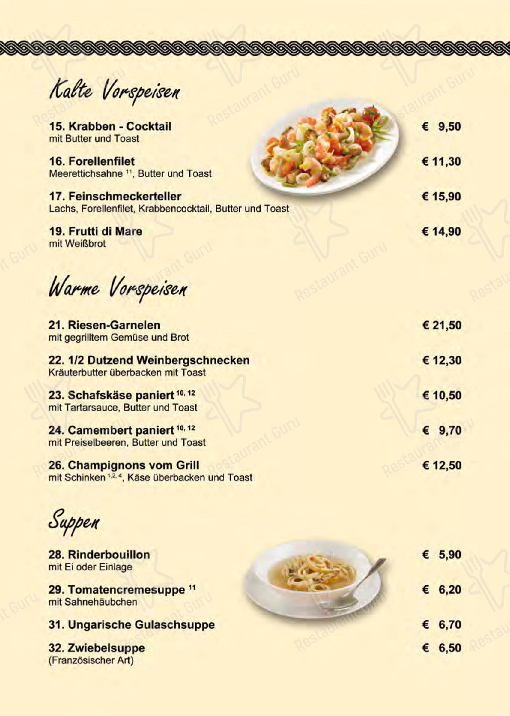 Меню ресторана Restaurant Zagreb в Рёдермарке