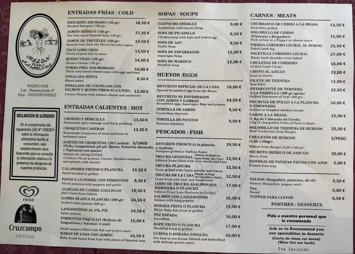 Restaurante Casa Raimundo меню