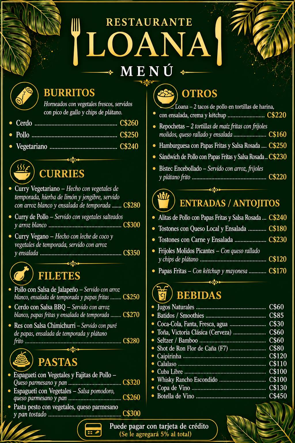 Restaurante Loana меню
