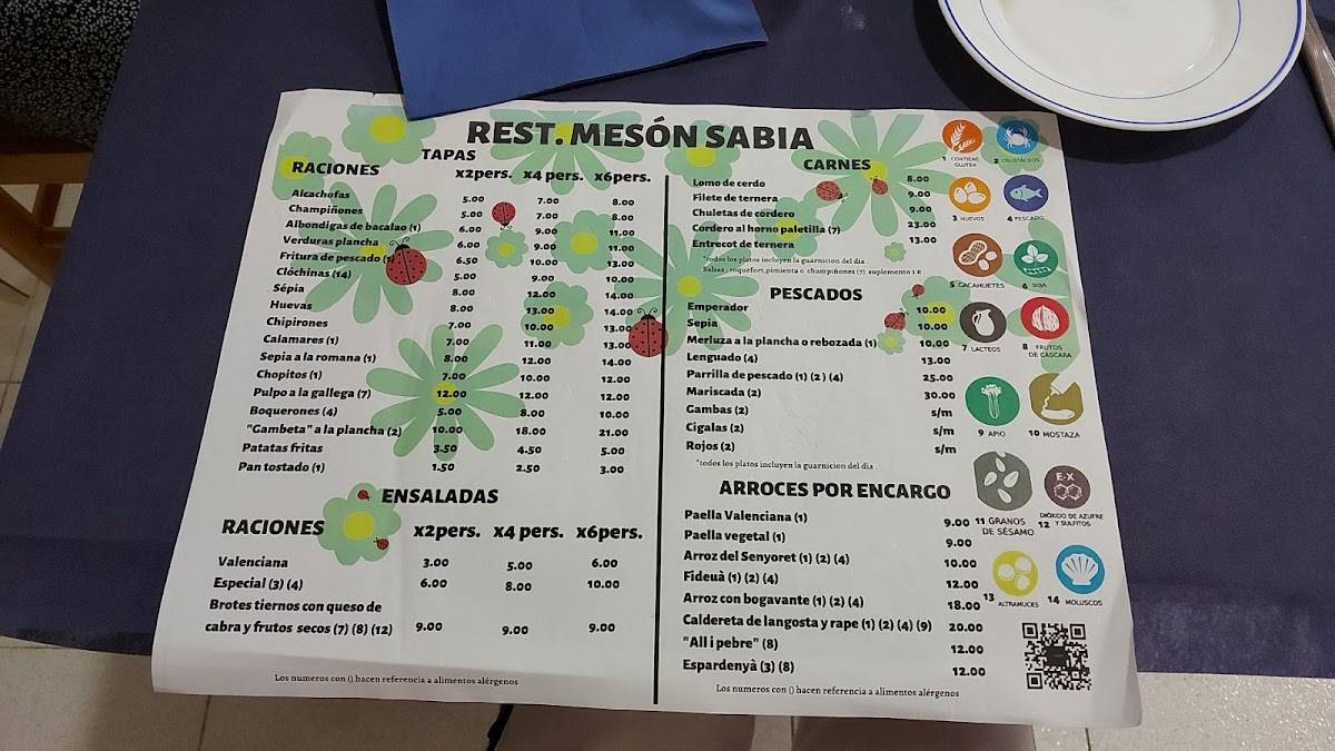 Restaurante Mesón Sabia Riola меню