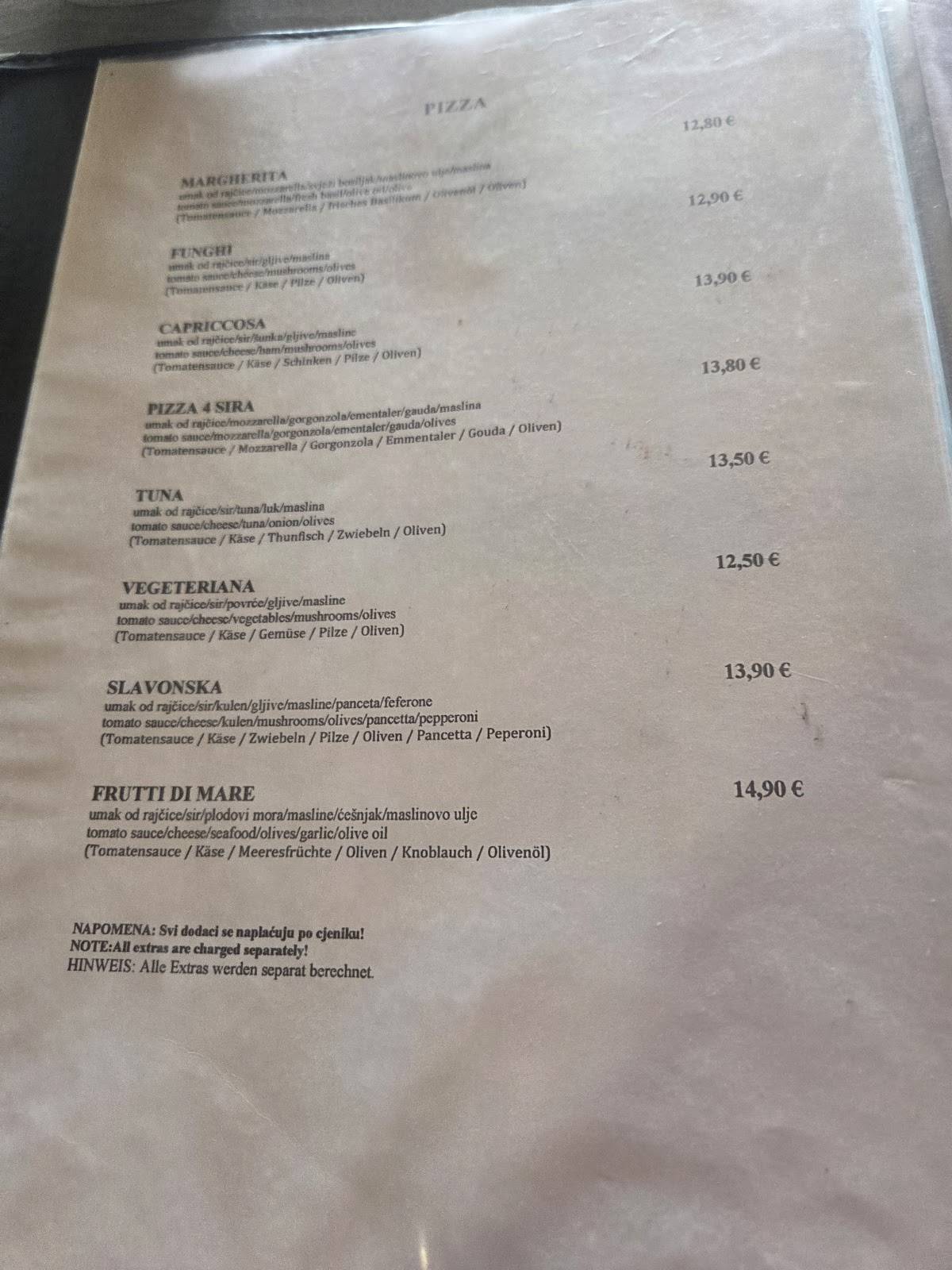 Restoran Infinity меню