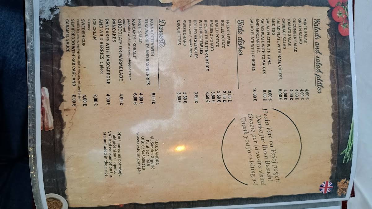 Restoran Koralj меню