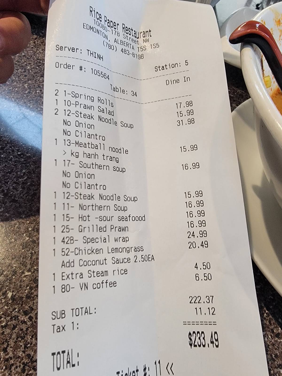 Rice Paper Vietnamese Fine Cuisine меню