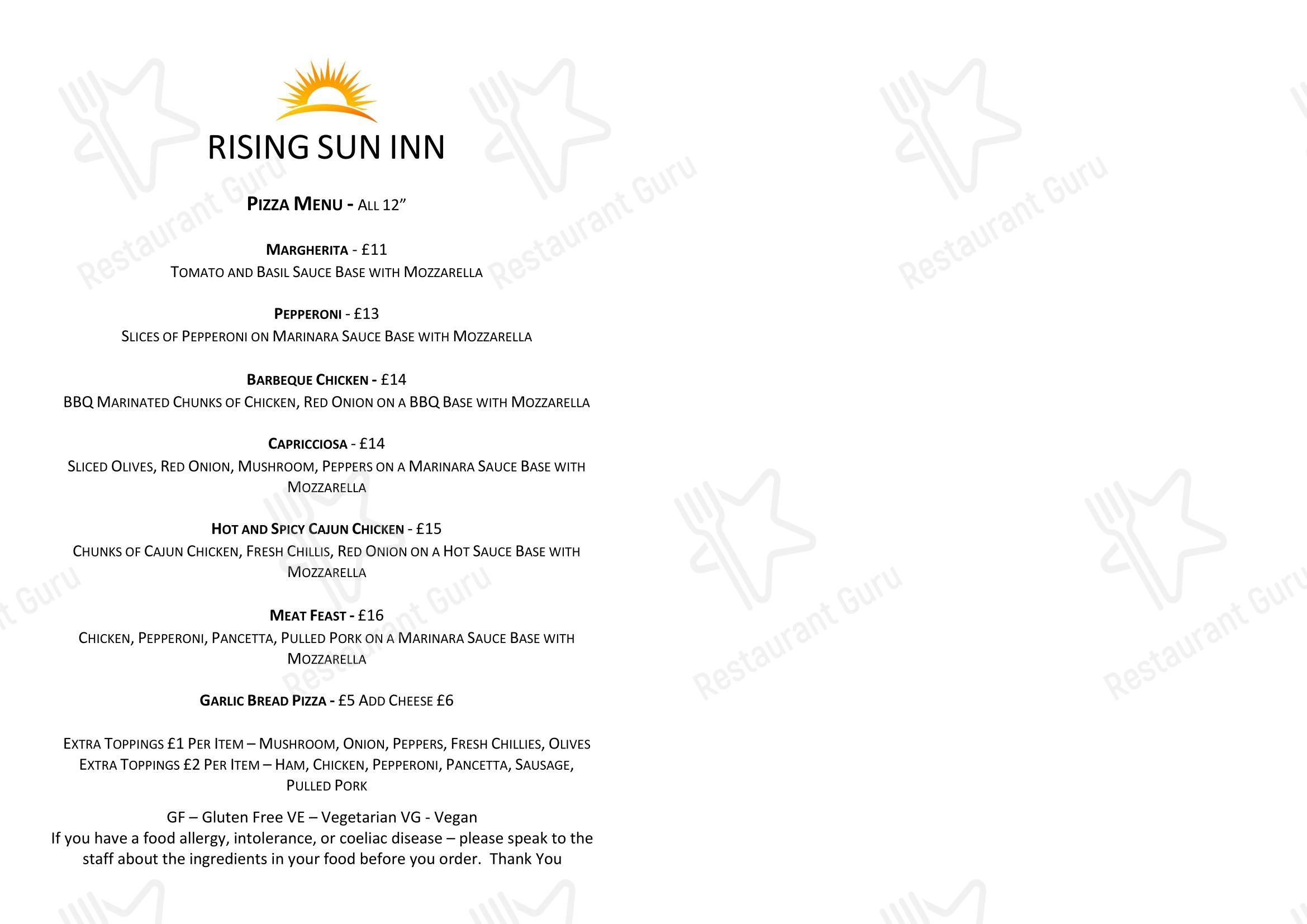 Меню паба и бара Rising Sun Inn - Коктейльная карта