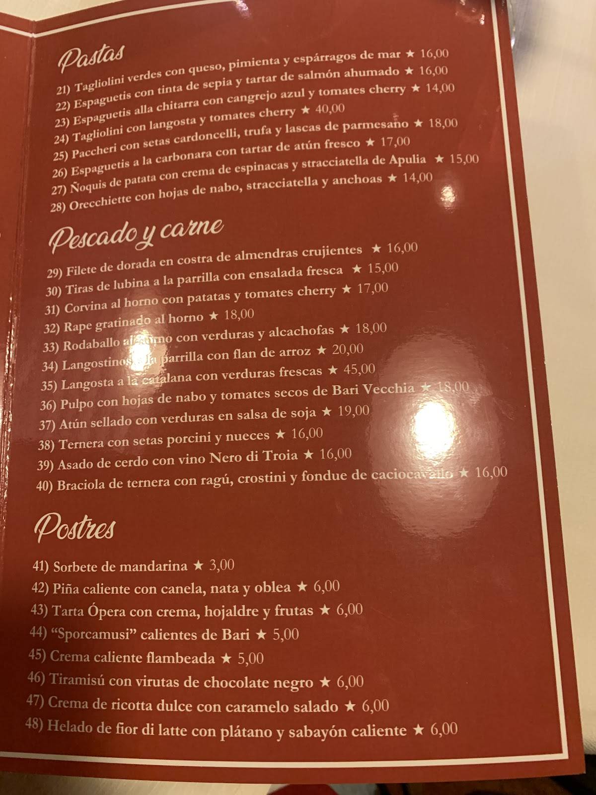 Ristorante Opera Bari меню
