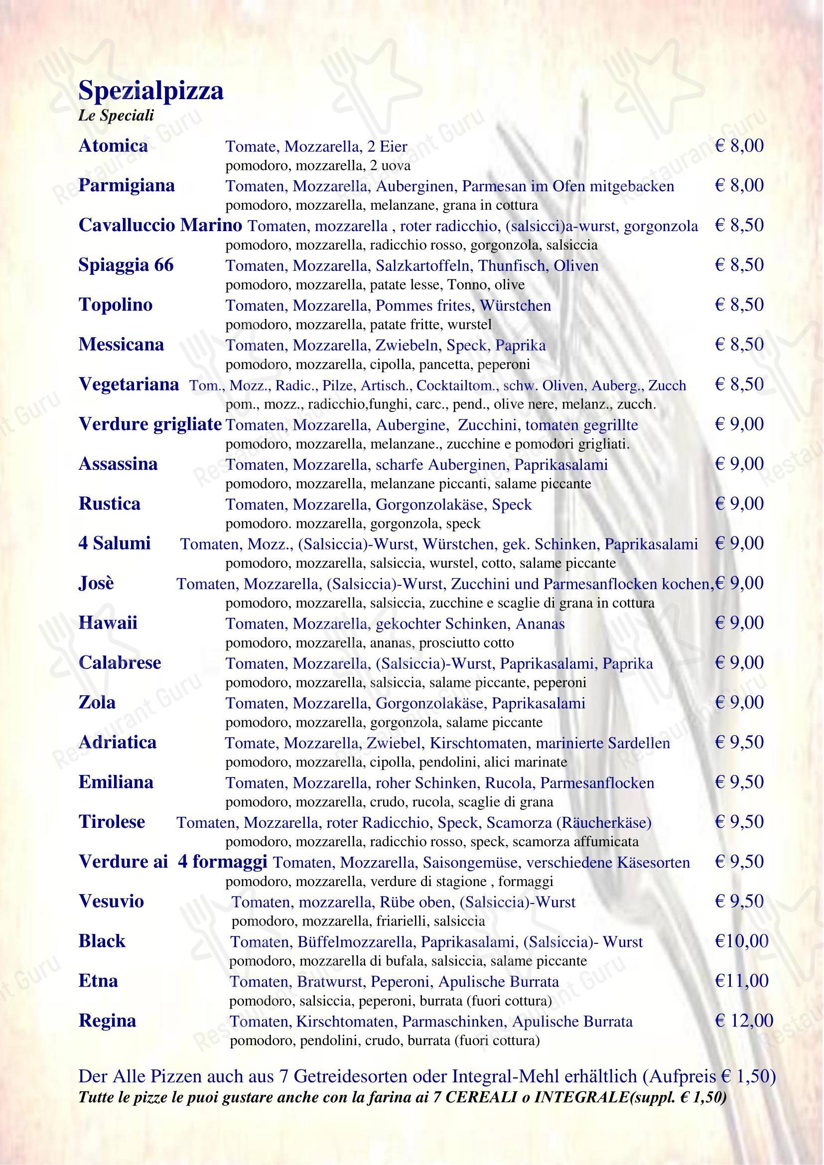 Ristorante Pizzeria Altamarea в Торре Педрере - Основное меню