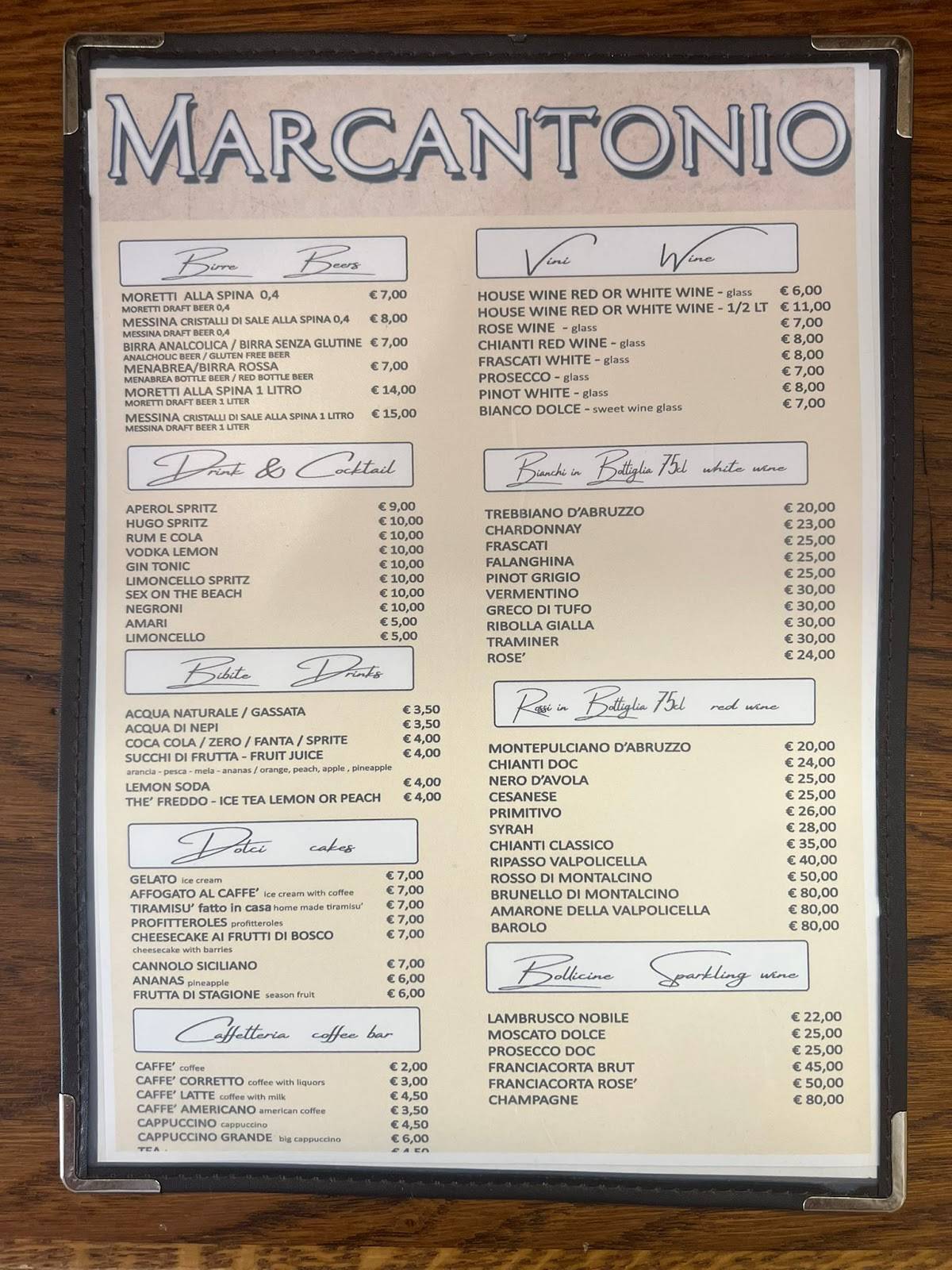 Ristorante Pizzeria Marcantonio меню