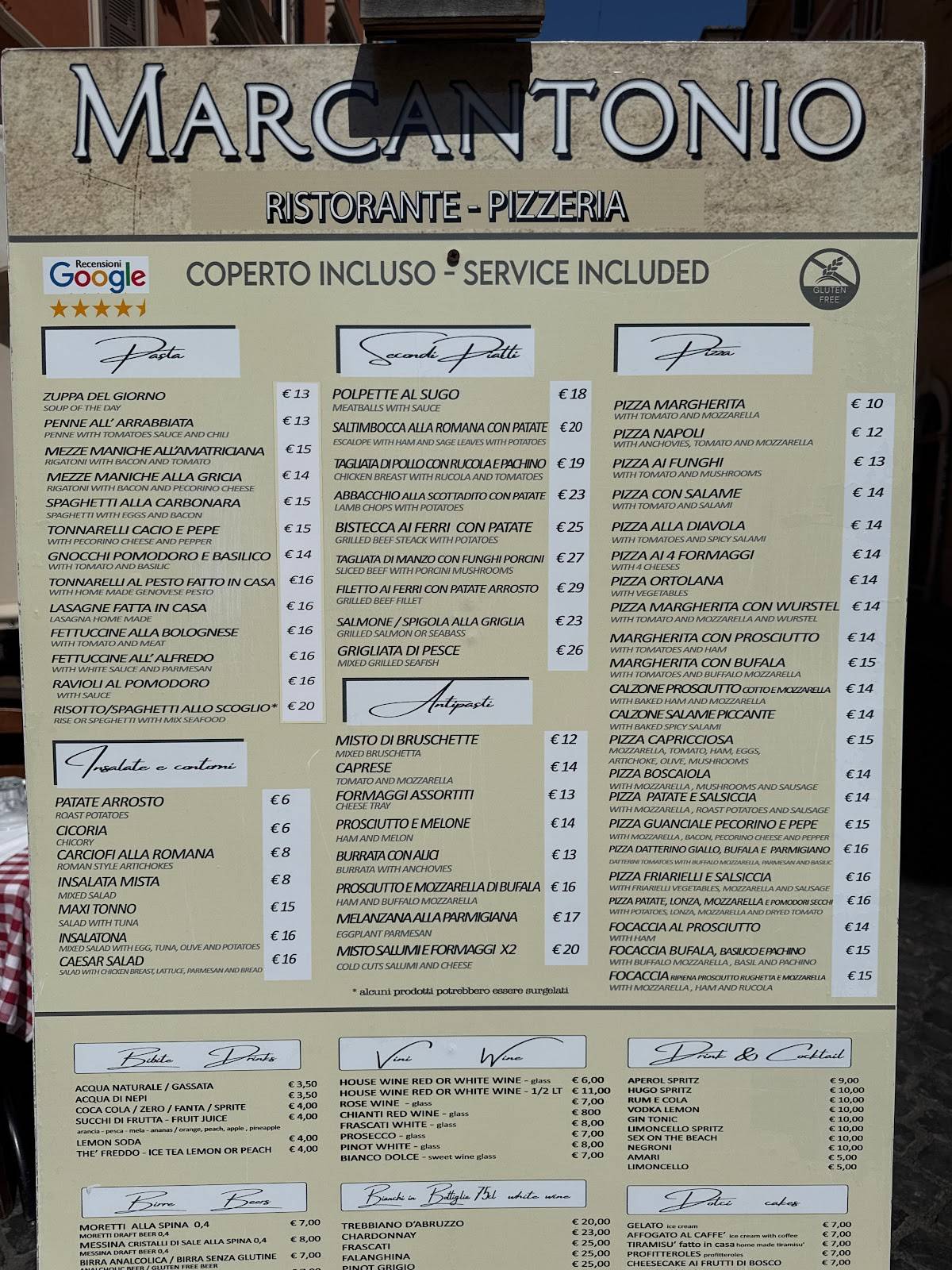 Ristorante Pizzeria Marcantonio меню