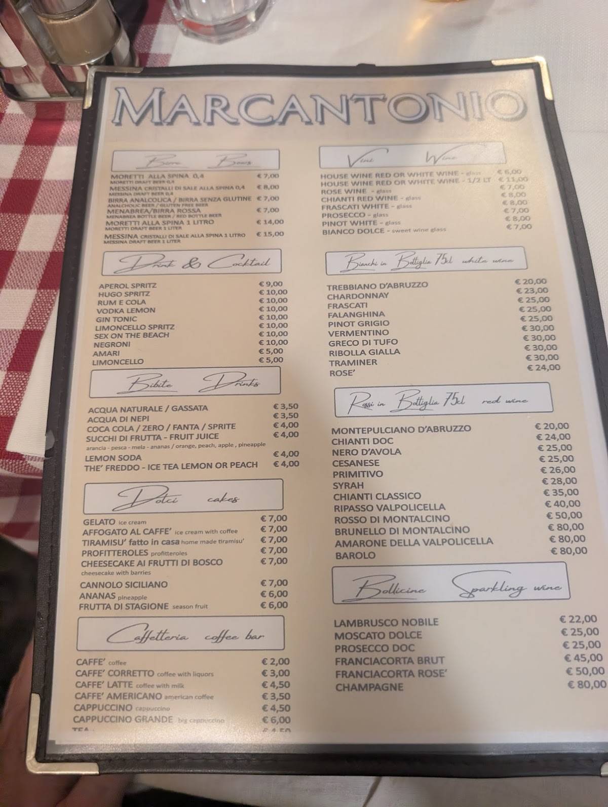 Ristorante Pizzeria Marcantonio меню