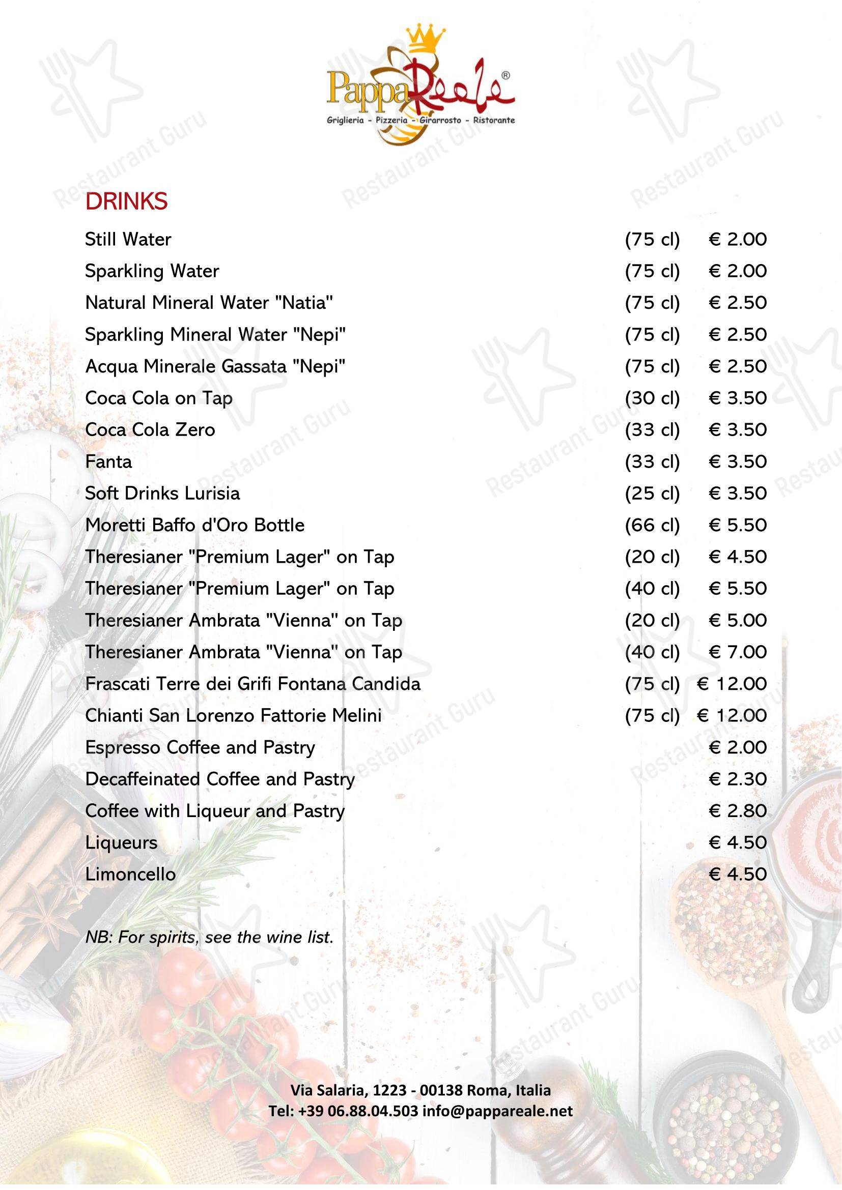 Ristorante Pizzeria - PappaReale в Риме - Меню