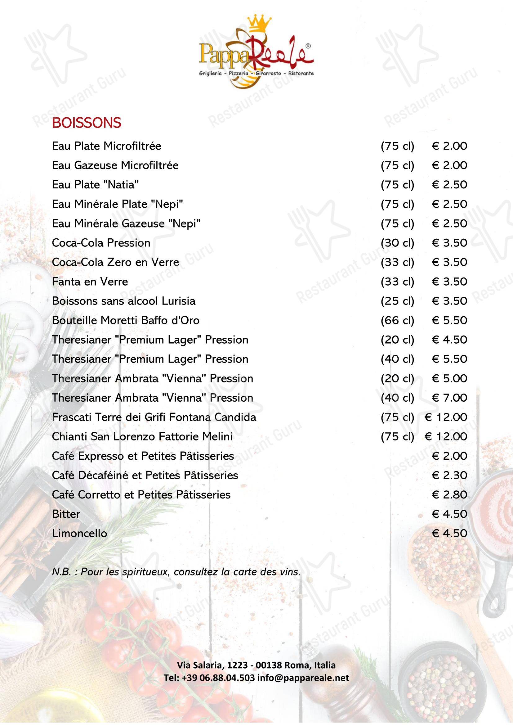 Меню пиццерии Ristorante Pizzeria - PappaReale - 菜单