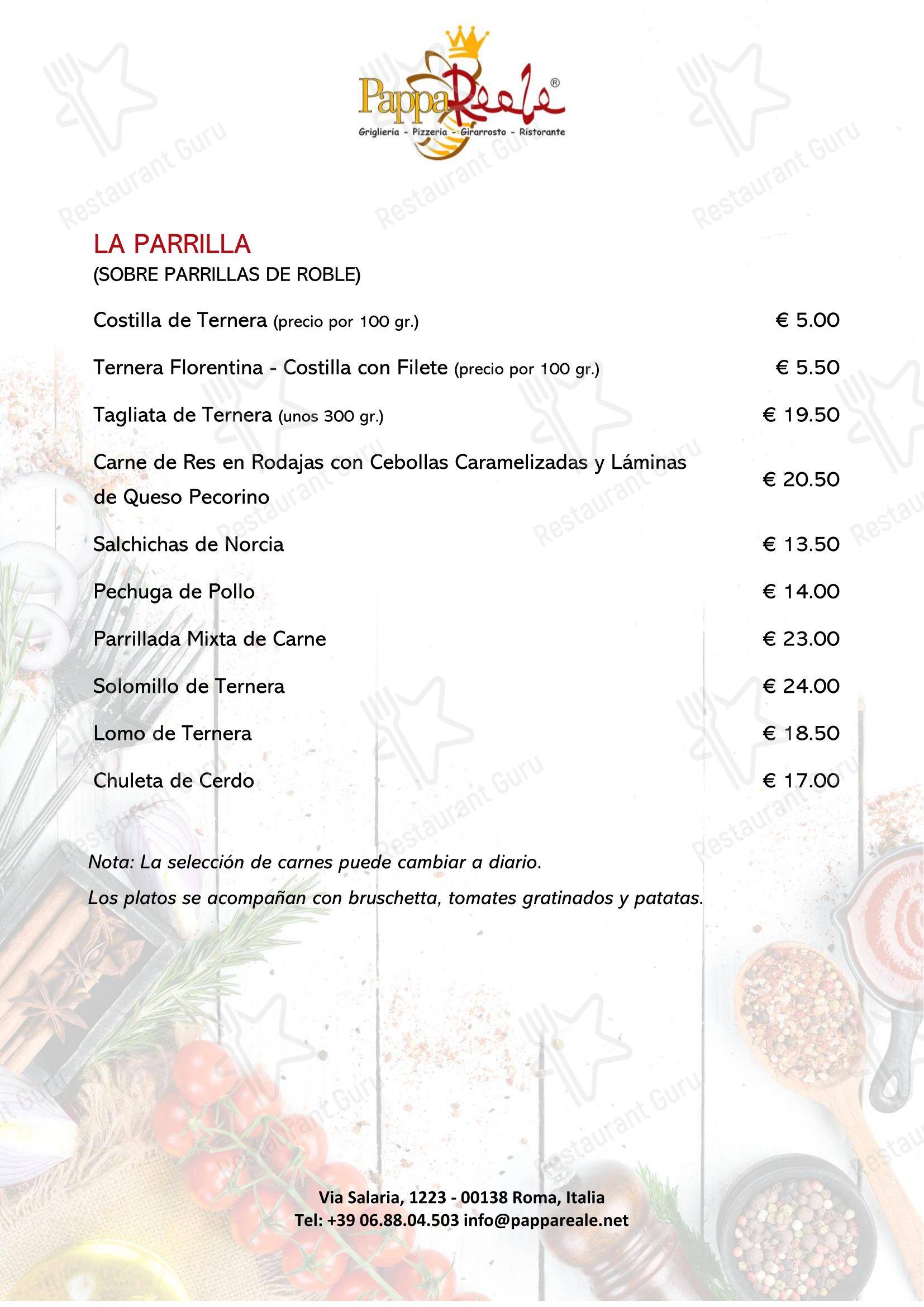 Меню пиццерии Ristorante Pizzeria - PappaReale - Основное меню
