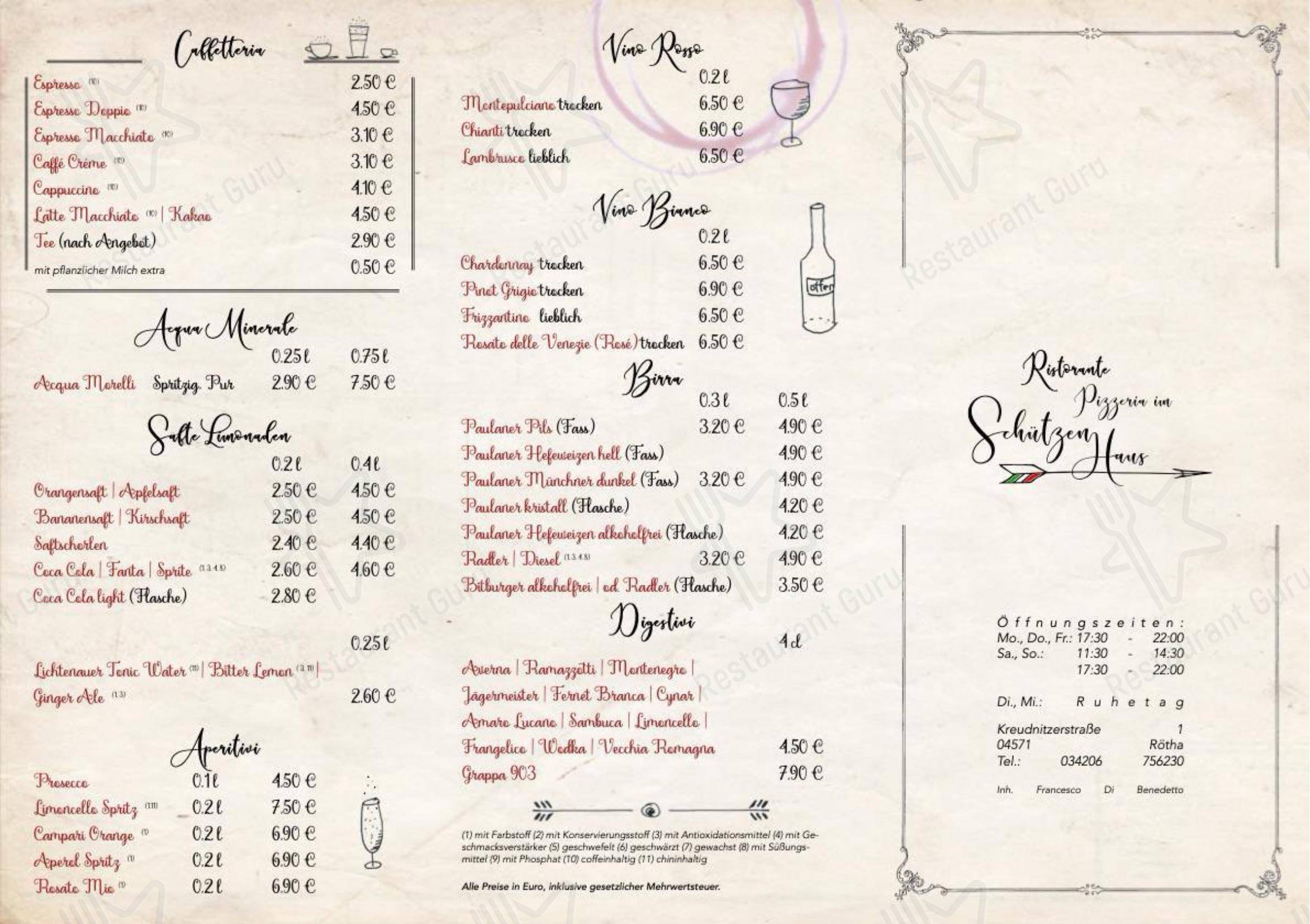 Меню ресторана Ristorante Pizzeria im 