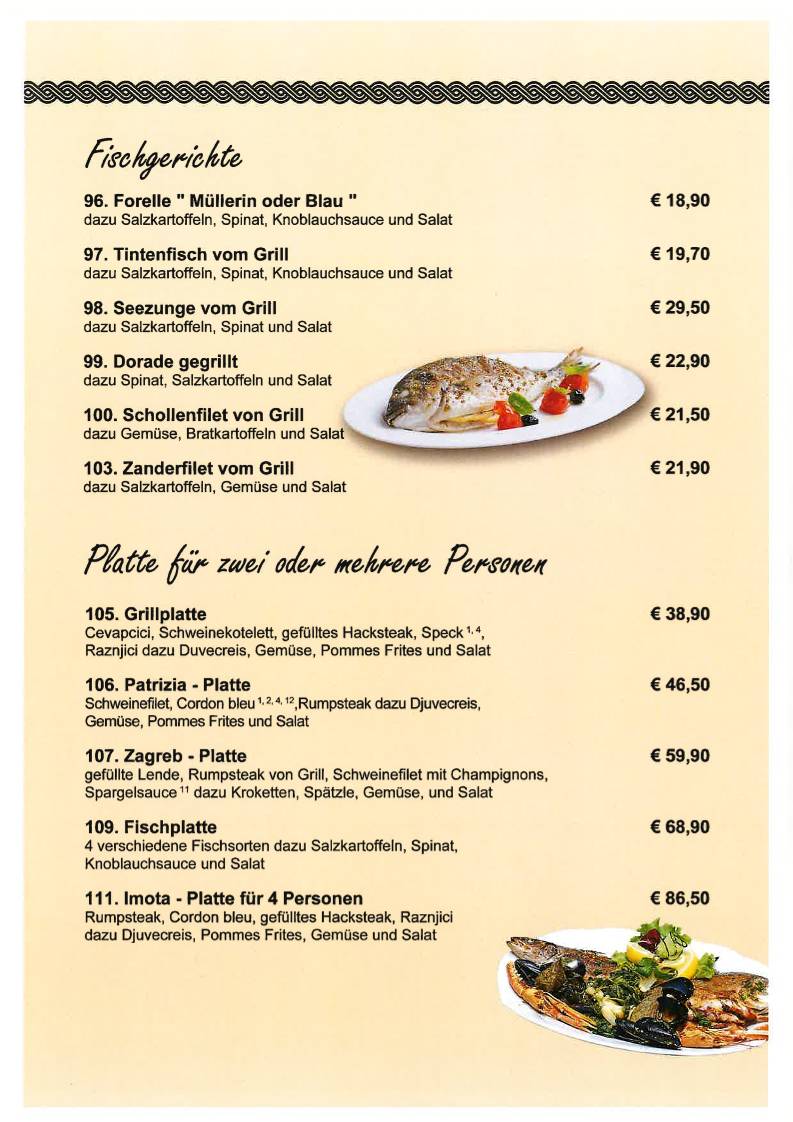 Restaurant Zagreb меню