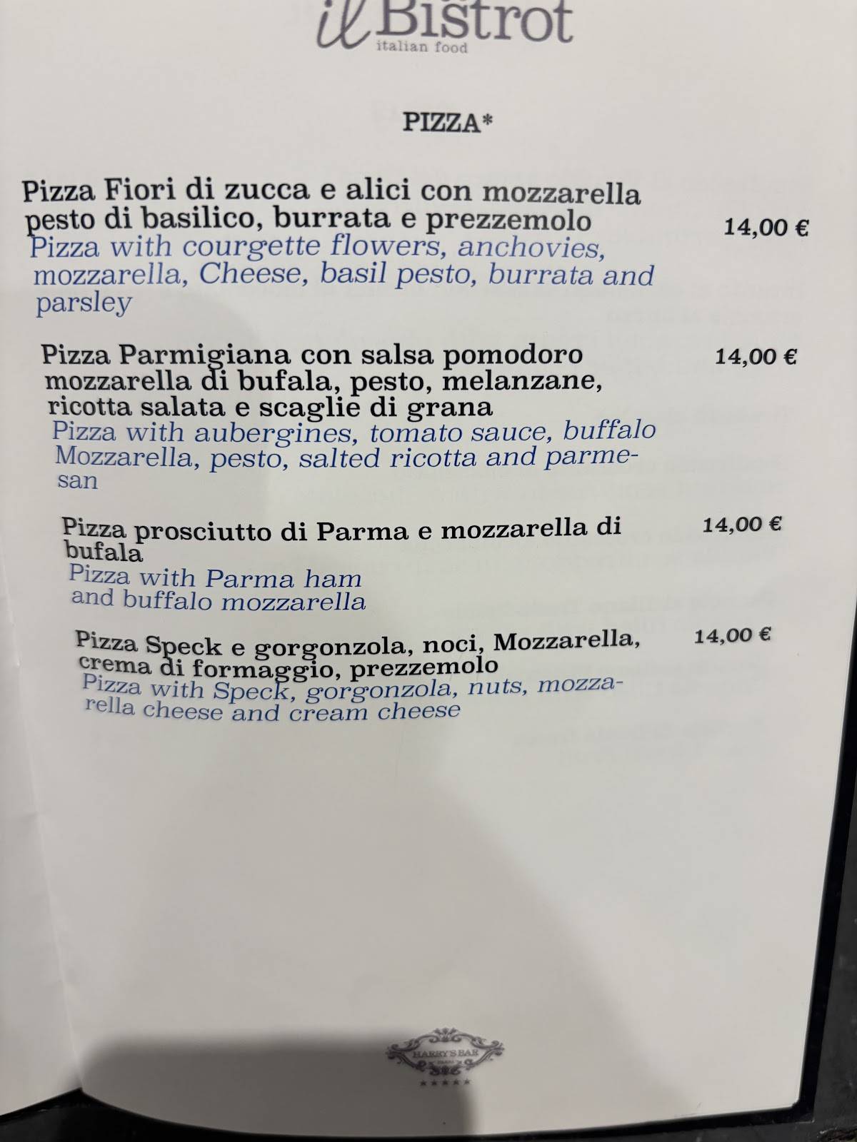 Il Bistrot - Roma Trevi меню