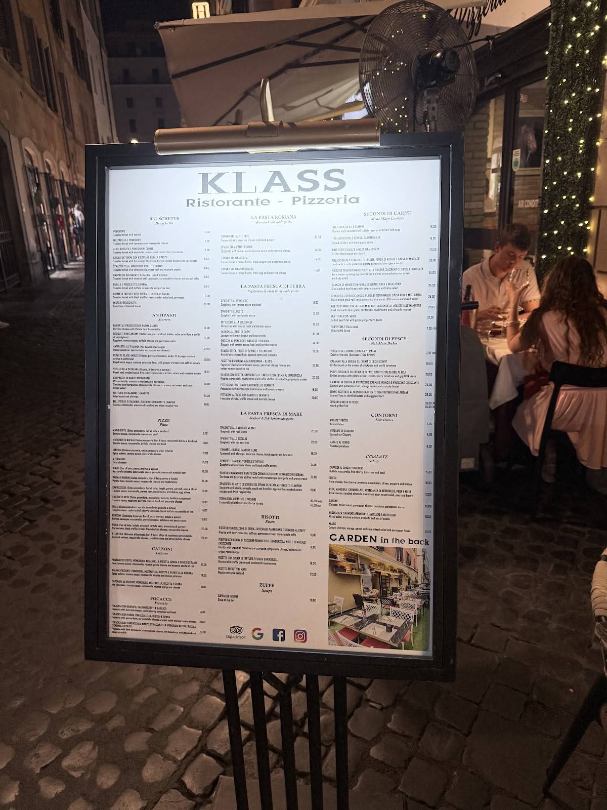 Klass Restaurant меню
