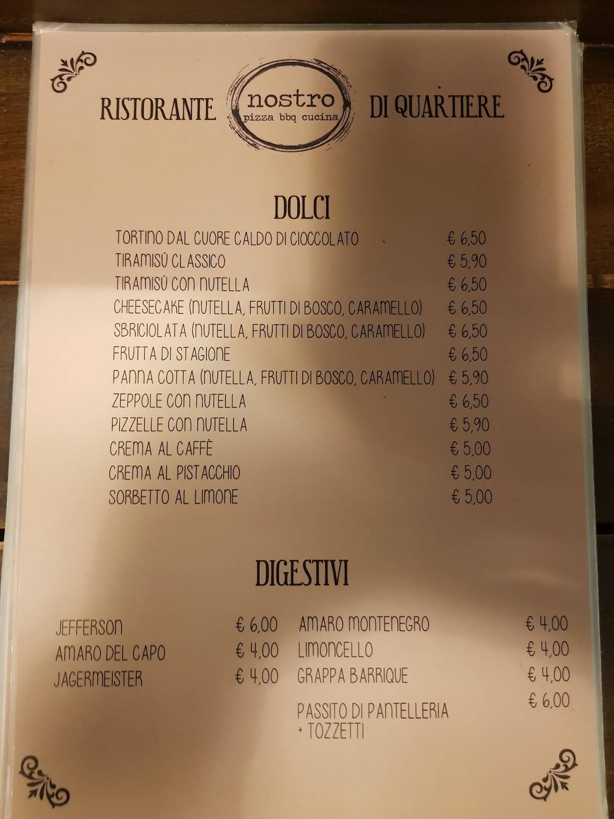 Nostro - Ristorante Pizzeria Casal Palocco меню