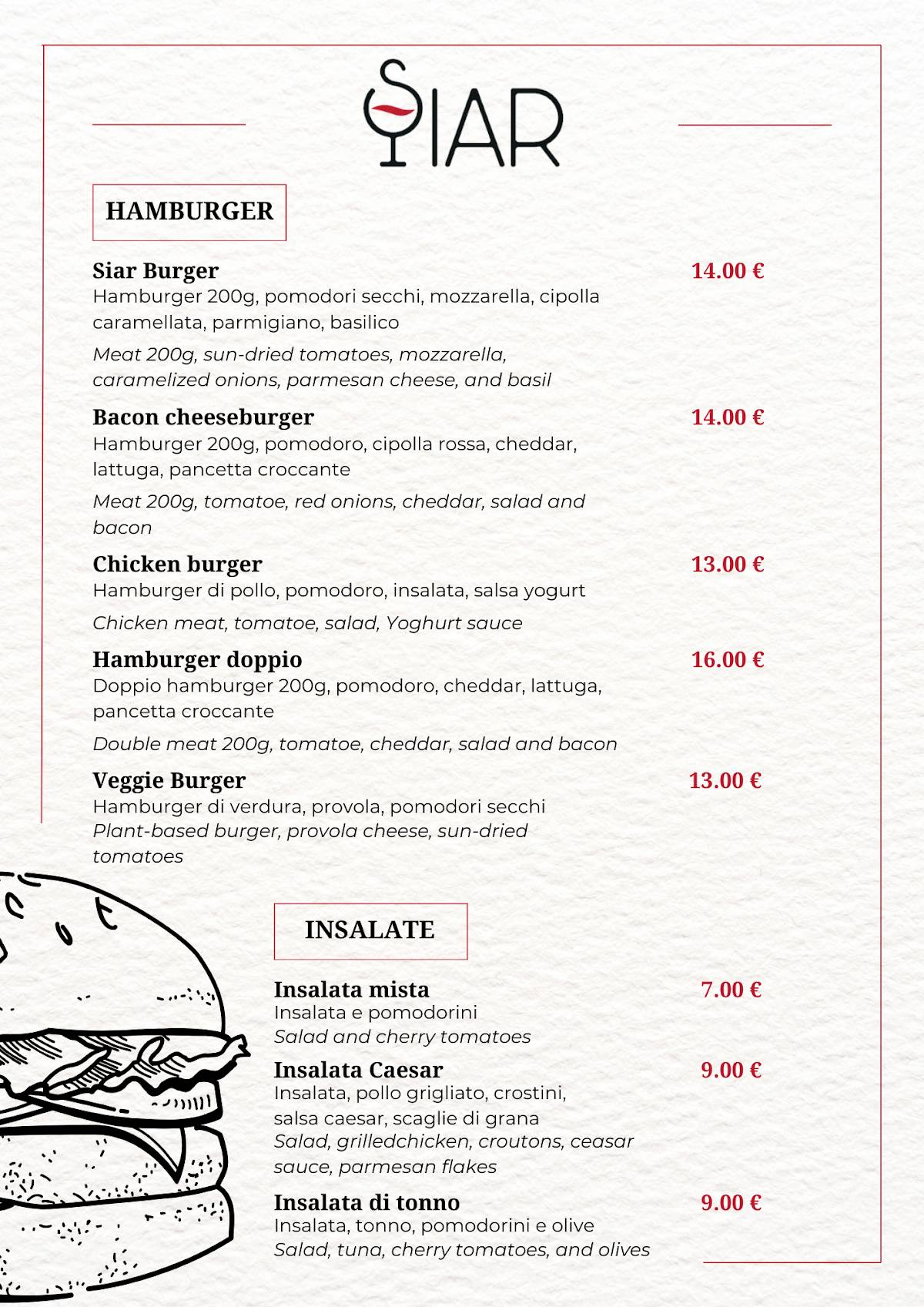 Siar Ristorante Bistrot меню