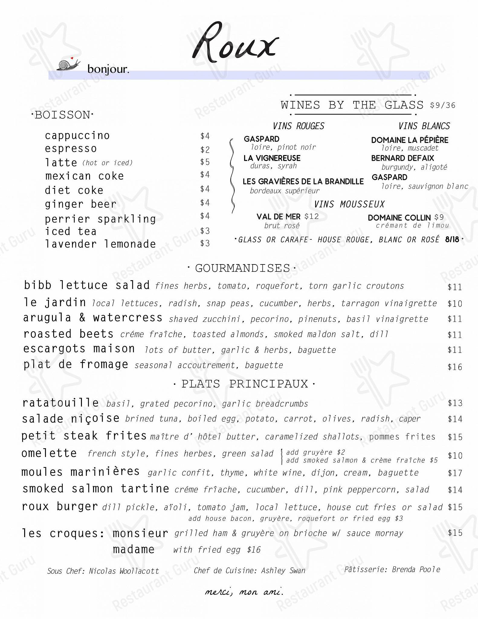 Buffet Menu паба и бара Roux в Рочестере