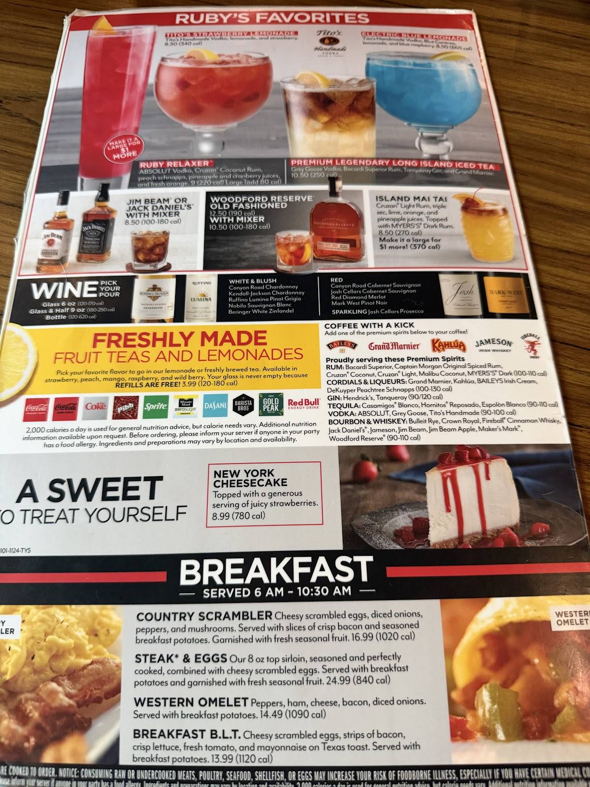 Ruby Tuesday меню