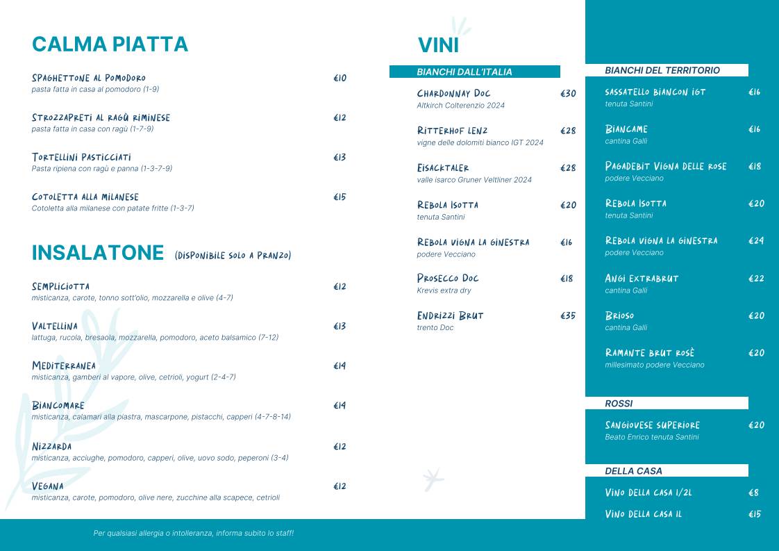 Sabbia Bianca Rimini Ristorante меню