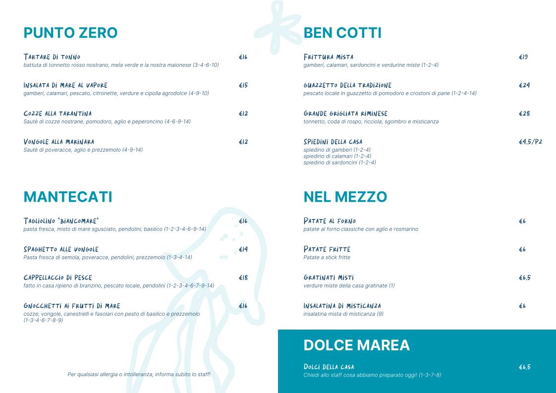 Sabbia Bianca Rimini Ristorante меню