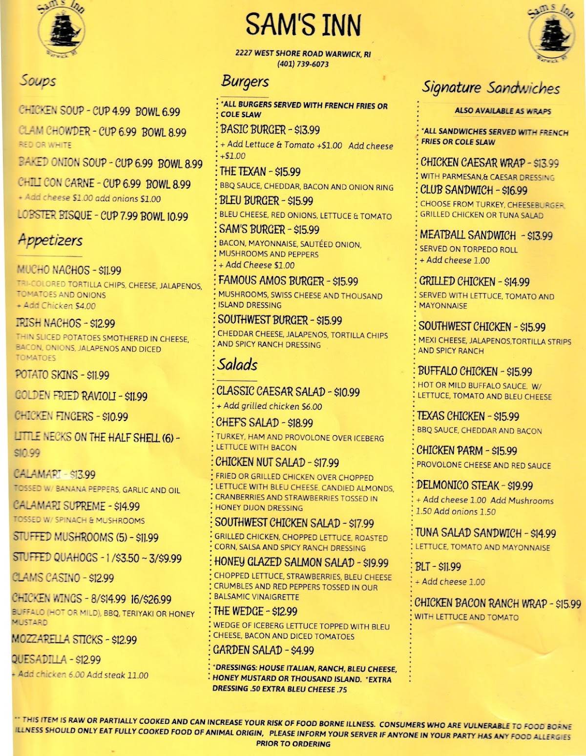 Sam's Inn меню