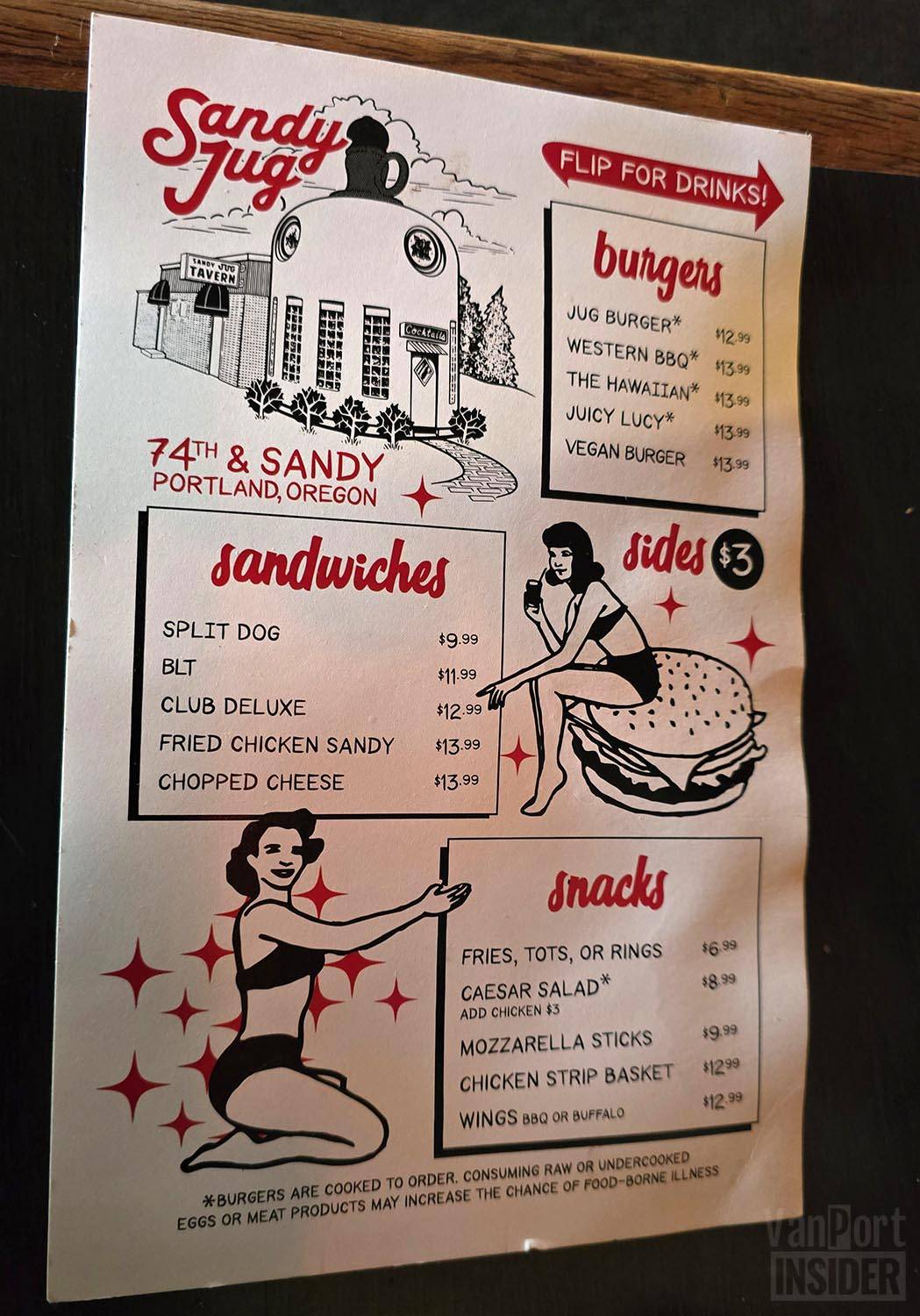 Sandy Jug меню