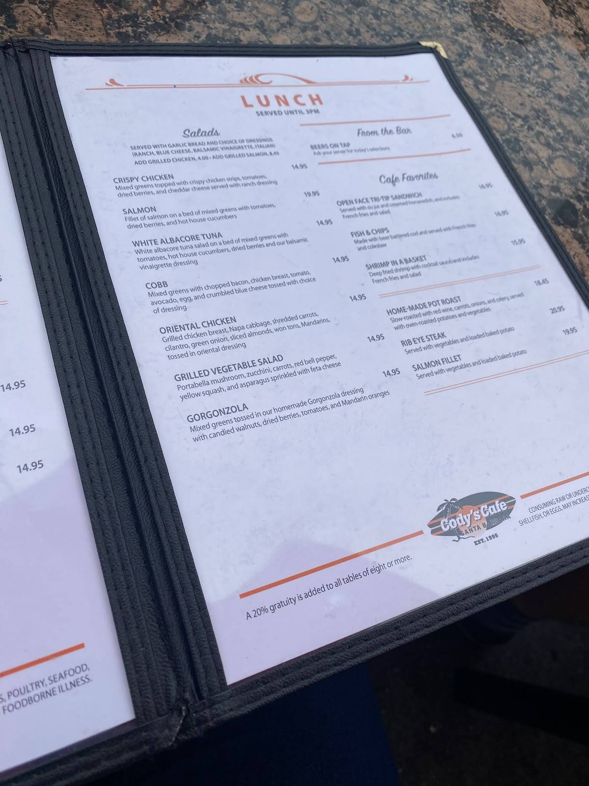 Cody's Cafe меню