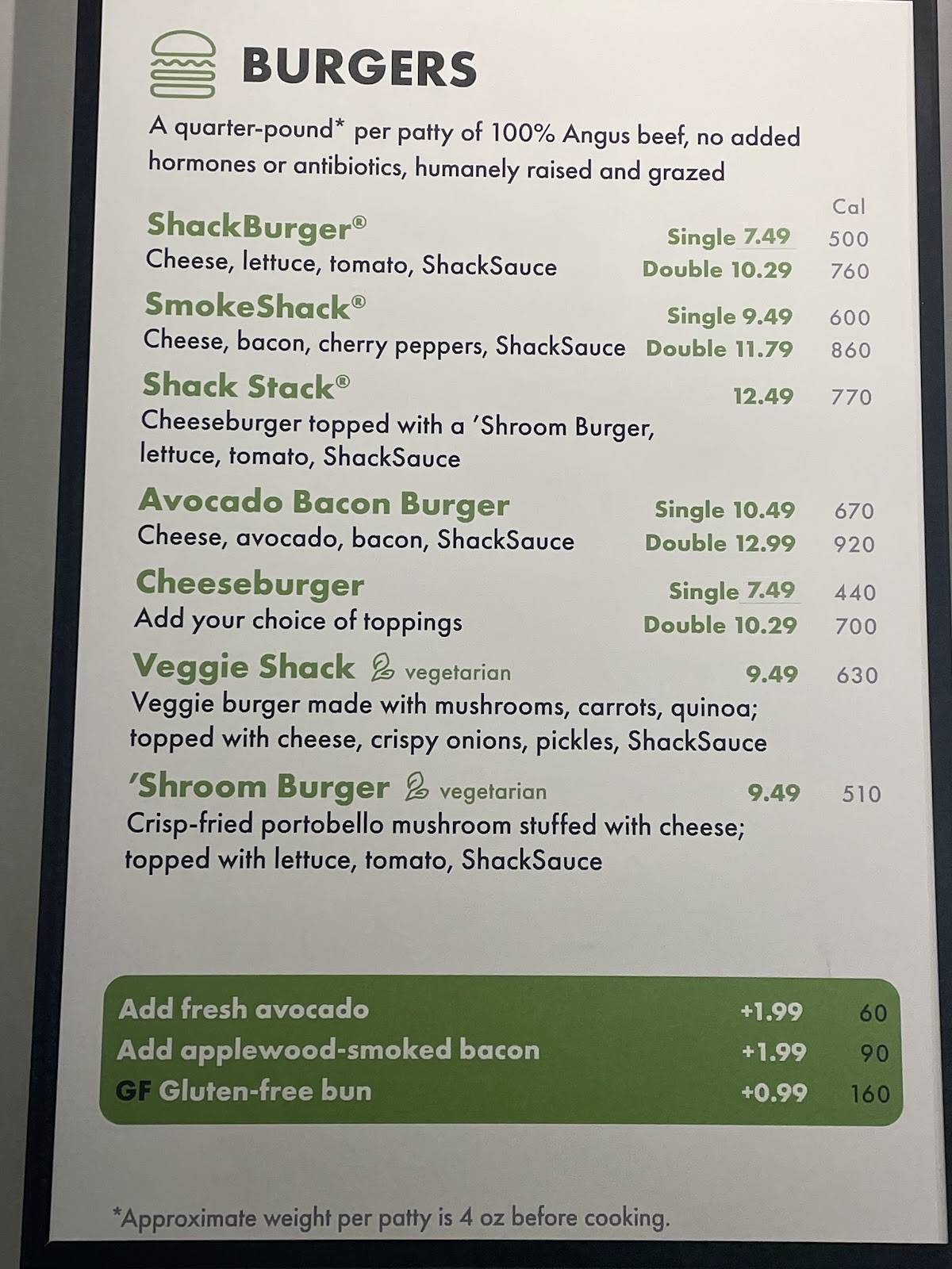 Shake Shack Novi меню