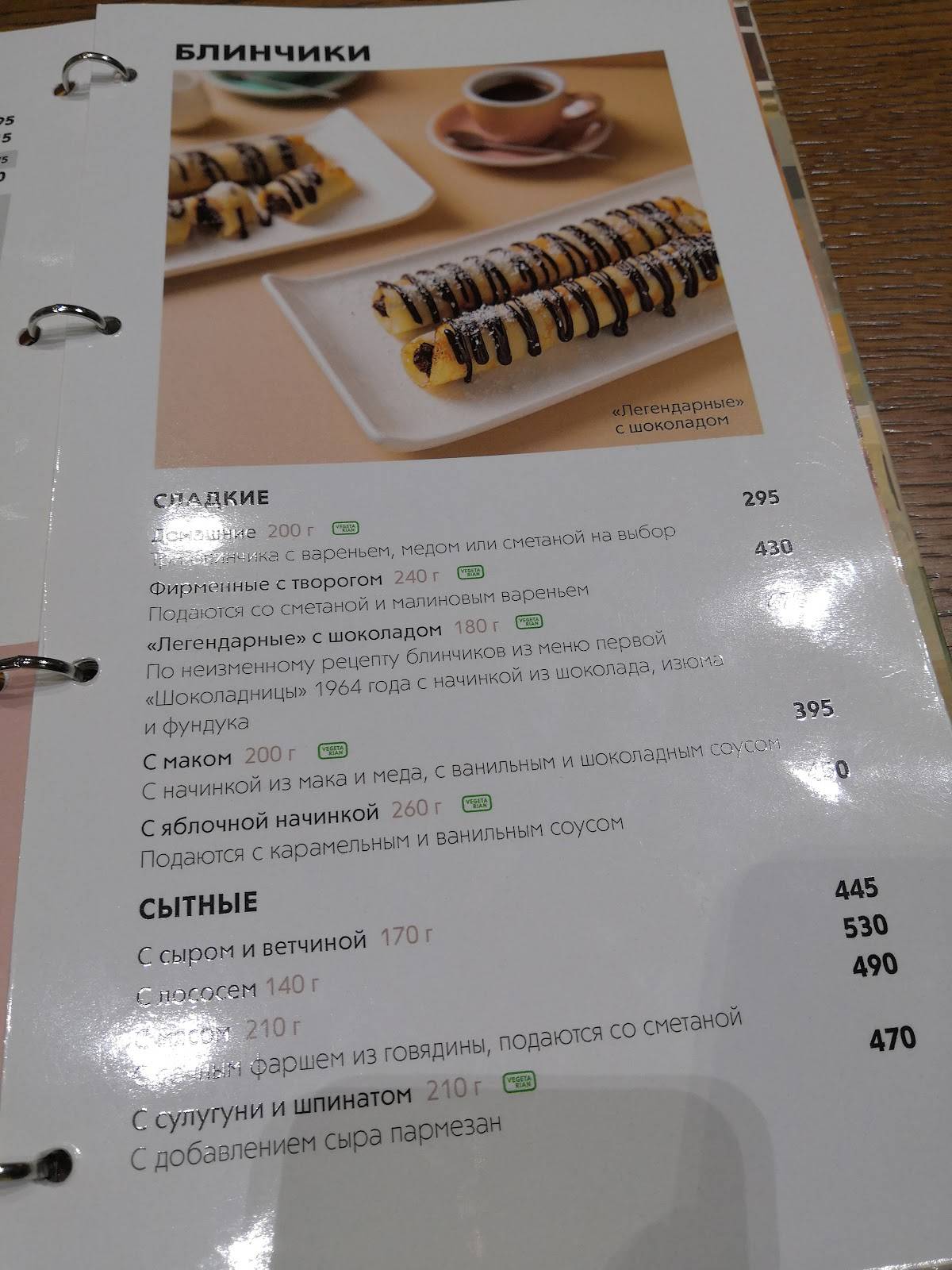 Шоколадница меню