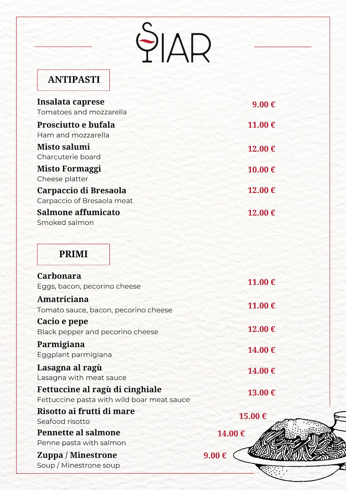 Siar Ristorante Bistrot меню