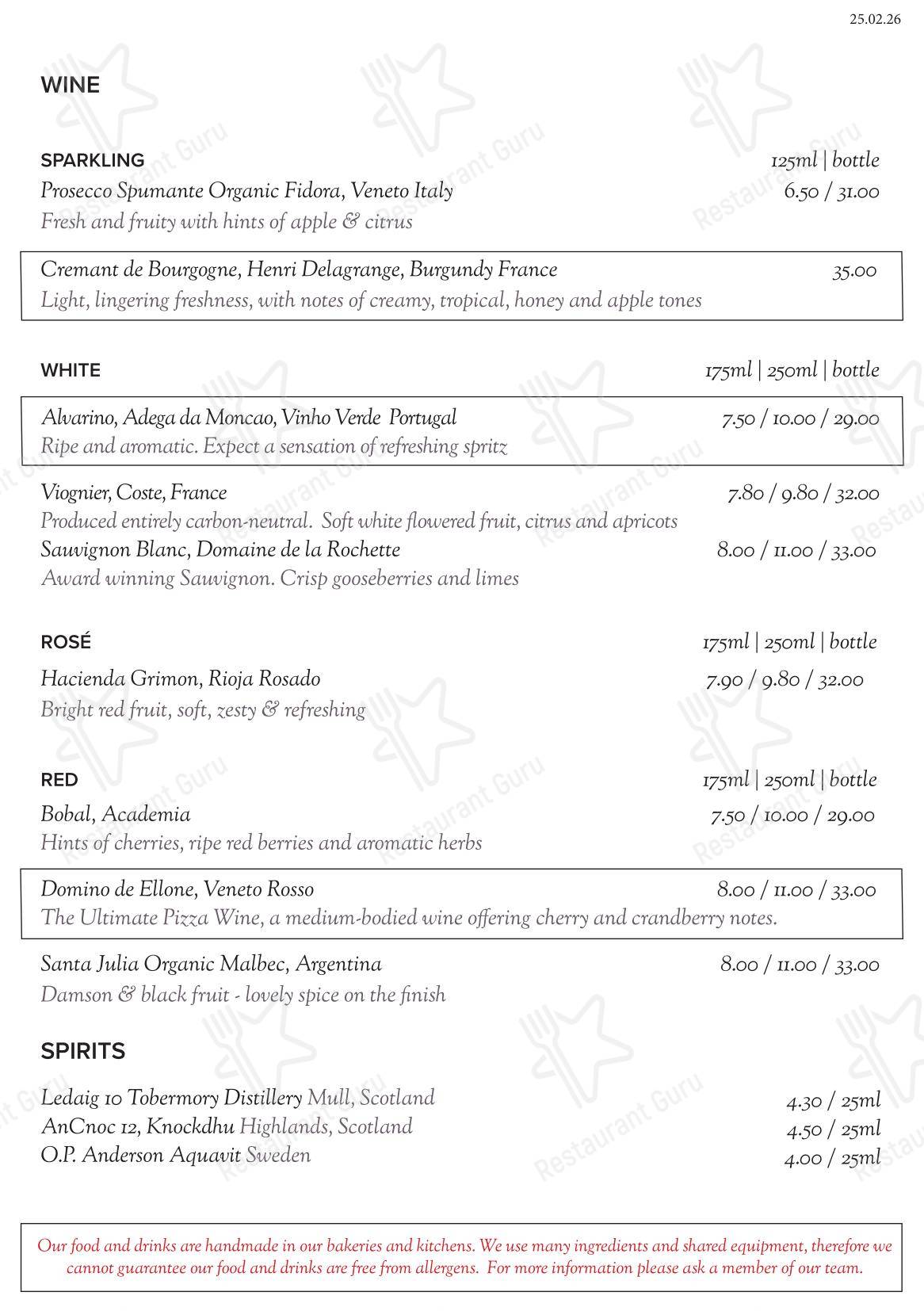 Lunch Menu пиццерии Söderberg Pavilion